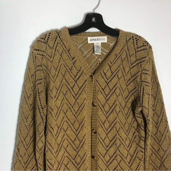 Beautiful Tan Crocheted Button Up Sweater by Jones & Co. - Picture 3 of 10